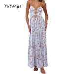 Women's Summer Long Cami Dress Sleeveless Open Back Flower Print Hollow Out Beach Casual Dress Check Womenswear Floral Light