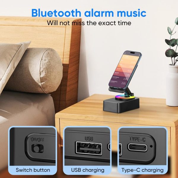 Wireless Audio Bluetooth Speaker with Emergency charging, 5in1 Phone Holder Power Bank with Colorful Ambient Light for Tablet iPhone Android
