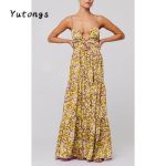 Women's Summer Long Cami Dress Sleeveless Open Back Flower Print Hollow Out Beach Casual Dress Check Womenswear Floral Light