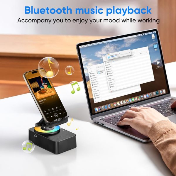 Wireless Audio Bluetooth Speaker with Emergency charging, 5in1 Phone Holder Power Bank with Colorful Ambient Light for Tablet iPhone Android