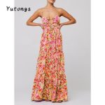 Women's Summer Long Cami Dress Sleeveless Open Back Flower Print Hollow Out Beach Casual Dress Check Womenswear Floral Light