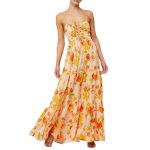 Women's Summer Long Cami Dress Sleeveless Open Back Flower Print Hollow Out Beach Casual Dress Check Womenswear Floral Light