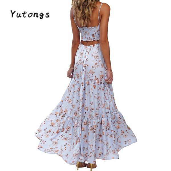 Women's Summer Long Cami Dress Sleeveless Open Back Flower Print Hollow Out Beach Casual Dress Check Womenswear Floral Light